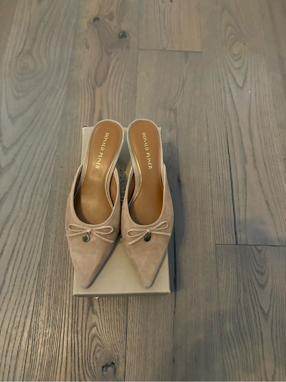 Donald J. Pliner Taupe Suede Pointed-Toe Slip-On Mules
